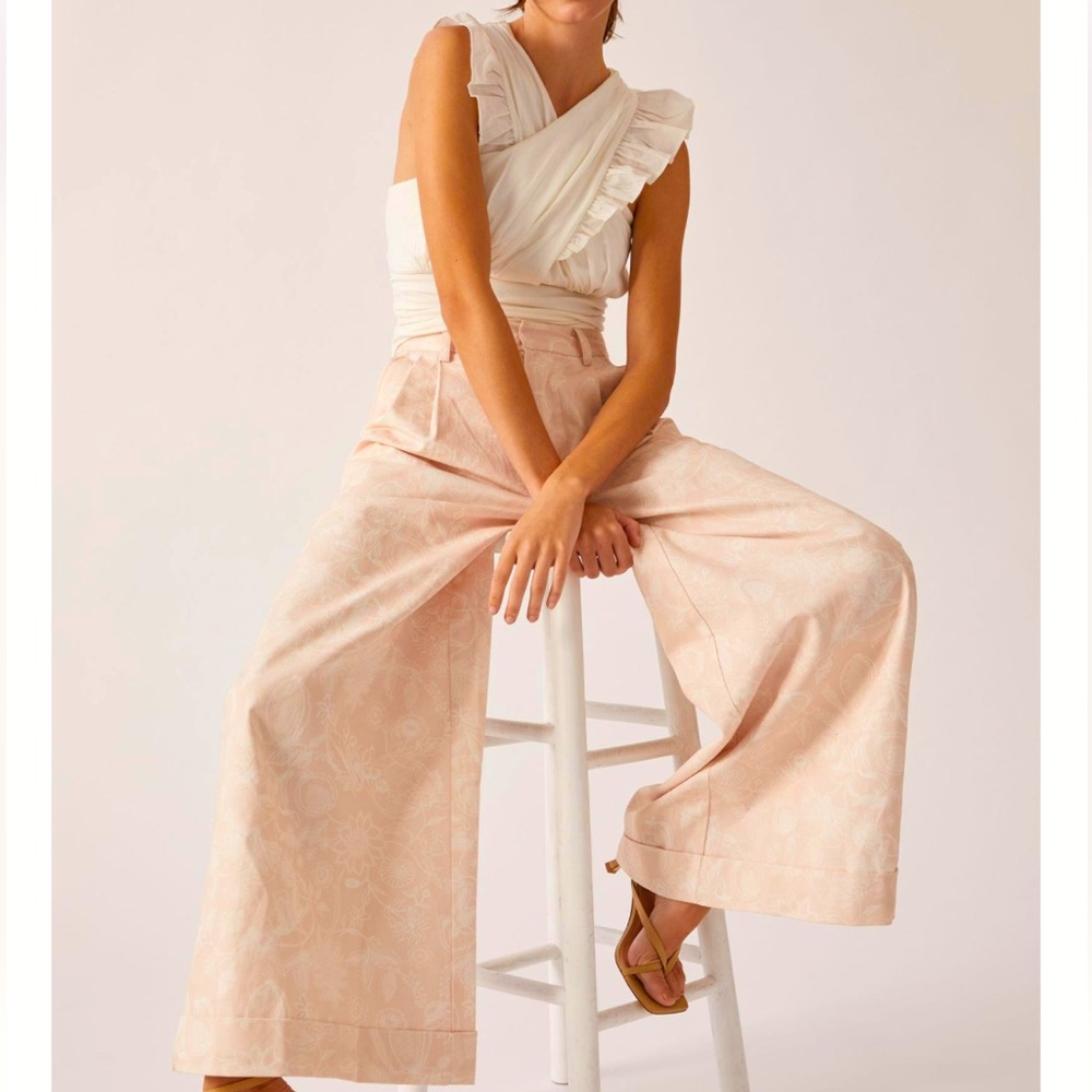 Magali Pascal x Anthropologie Georgina Floral Poplin High Waist Wide-Leg Cuffed